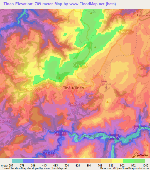 Tineo,Spain Elevation Map