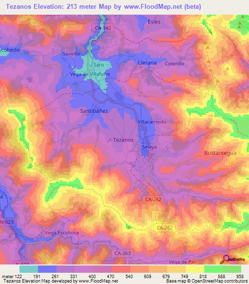 Tezanos,Spain Elevation Map