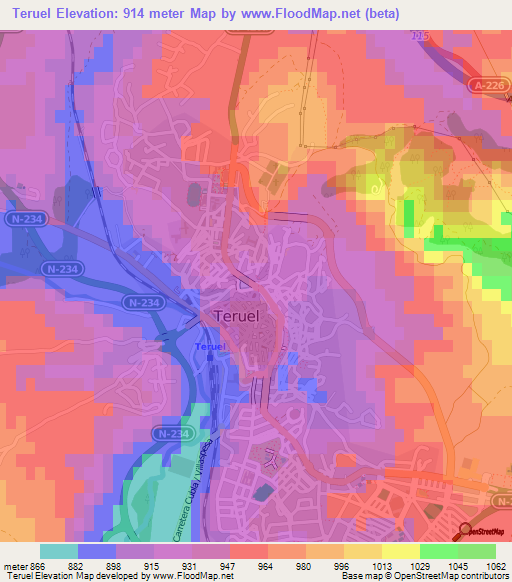 Teruel,Spain Elevation Map