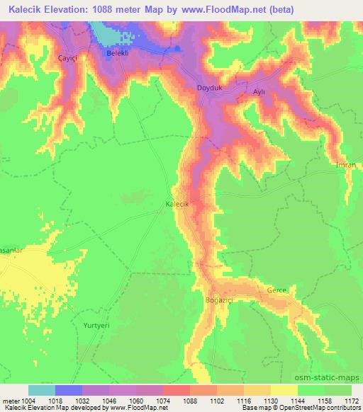 Kalecik,Turkey Elevation Map