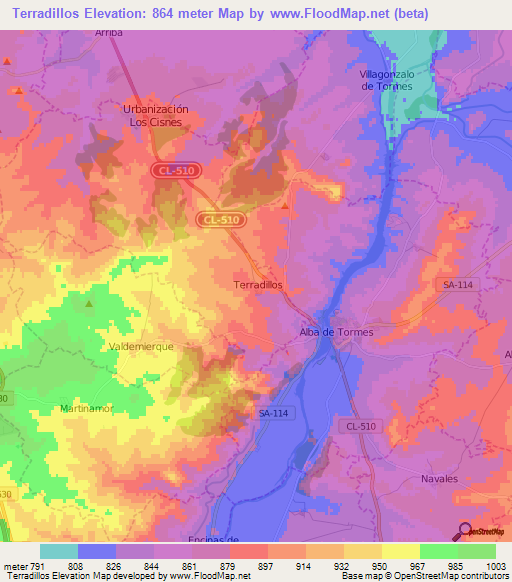 Terradillos,Spain Elevation Map