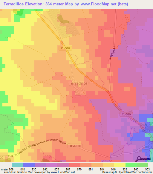 Terradillos,Spain Elevation Map