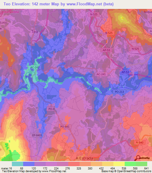 Teo,Spain Elevation Map