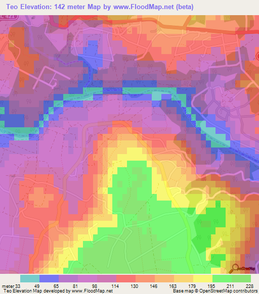 Teo,Spain Elevation Map