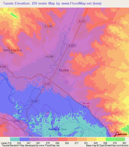 Tauste,Spain Elevation Map