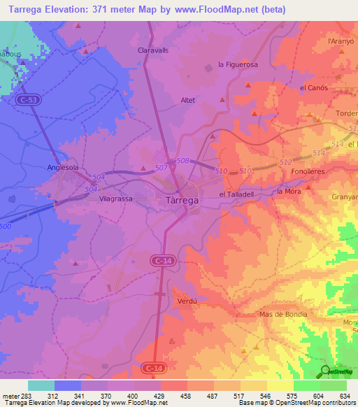 Tarrega,Spain Elevation Map