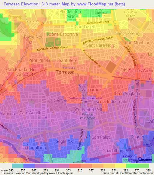 Terrassa,Spain Elevation Map