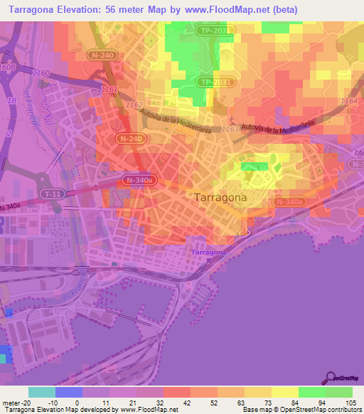 Tarragona,Spain Elevation Map