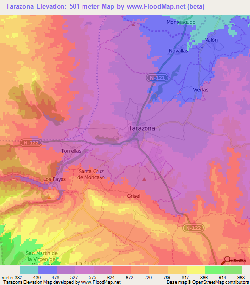 Tarazona,Spain Elevation Map