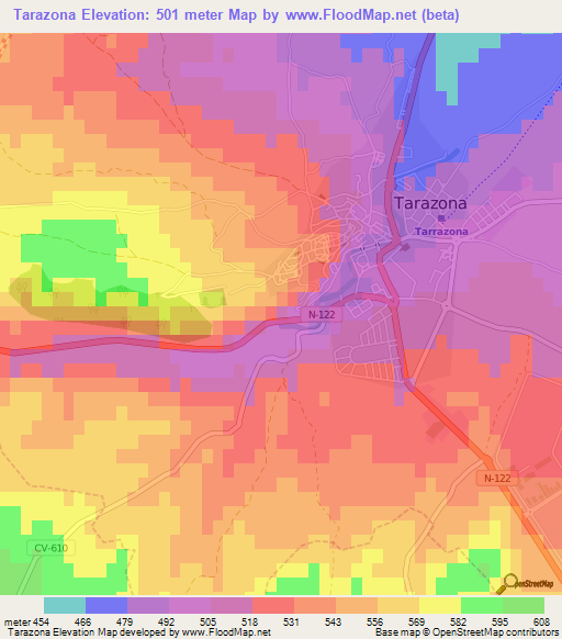 Tarazona,Spain Elevation Map