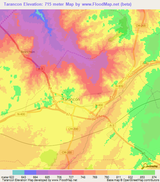 Tarancon,Spain Elevation Map