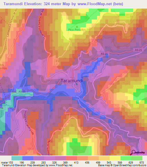 Taramundi,Spain Elevation Map