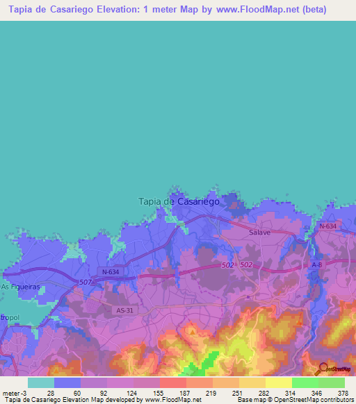 Tapia de Casariego,Spain Elevation Map