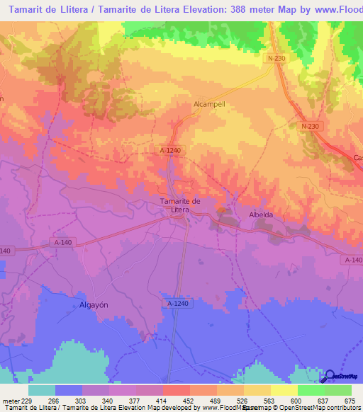 Tamarit de Llitera / Tamarite de Litera,Spain Elevation Map