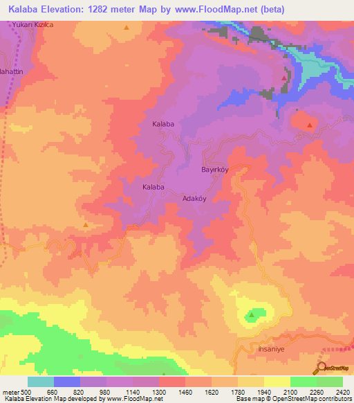 Kalaba,Turkey Elevation Map