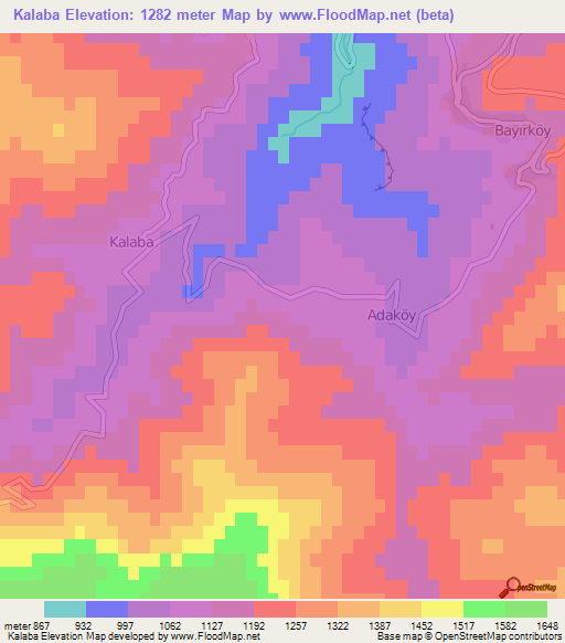 Kalaba,Turkey Elevation Map