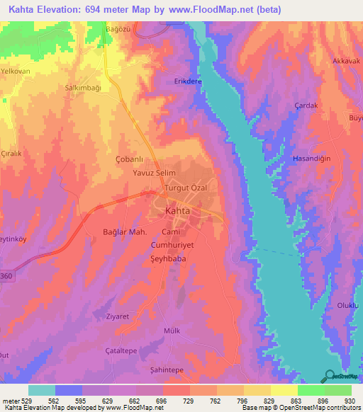 Kahta,Turkey Elevation Map