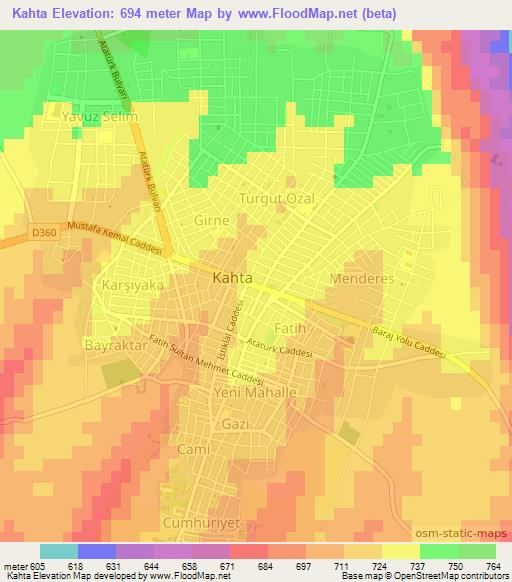 Kahta,Turkey Elevation Map