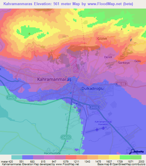 Kahramanmaras,Turkey Elevation Map