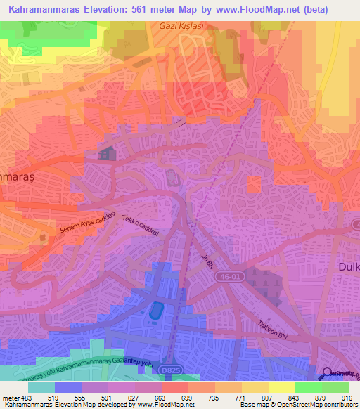 Kahramanmaras,Turkey Elevation Map