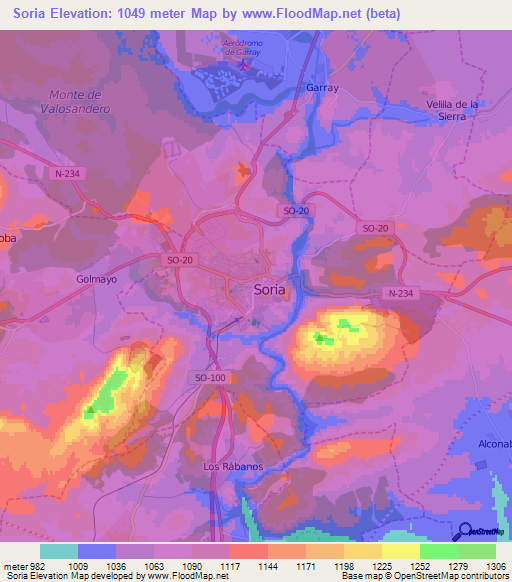 Soria,Spain Elevation Map