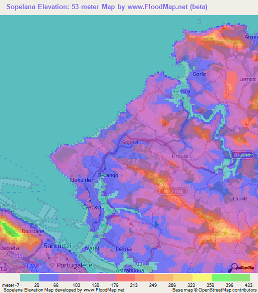 Sopelana,Spain Elevation Map