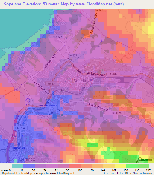 Sopelana,Spain Elevation Map