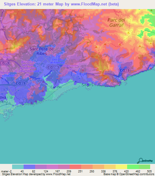 Sitges,Spain Elevation Map