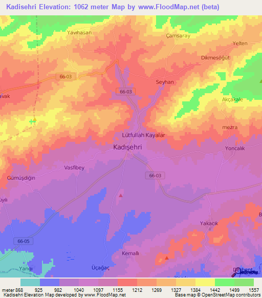 Kadisehri,Turkey Elevation Map