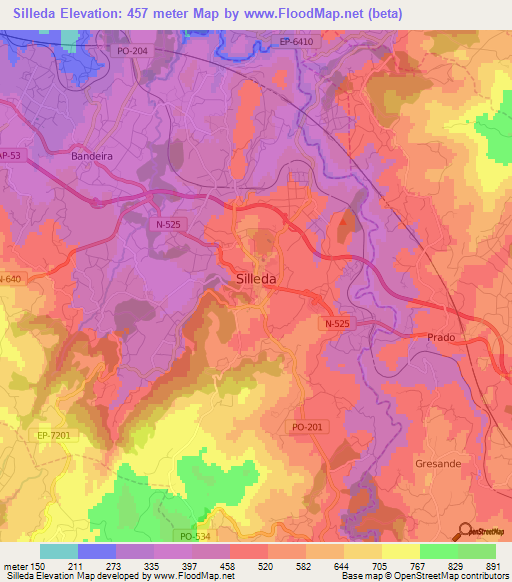 Silleda,Spain Elevation Map