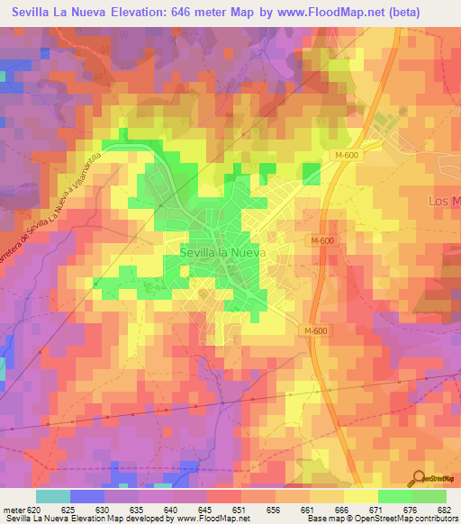 Sevilla La Nueva,Spain Elevation Map