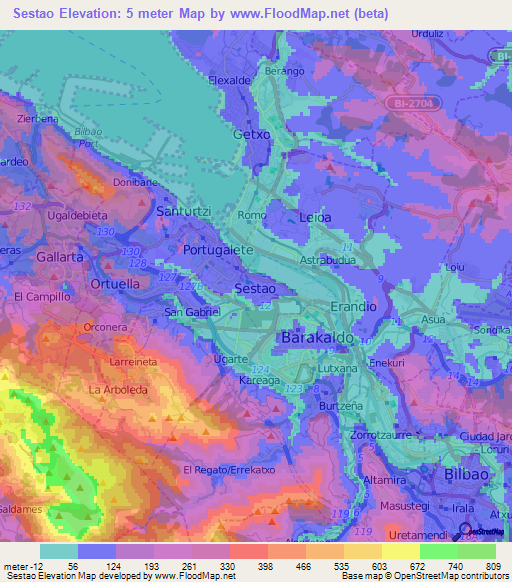 Sestao,Spain Elevation Map