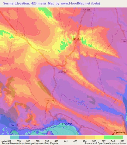 Sesma,Spain Elevation Map