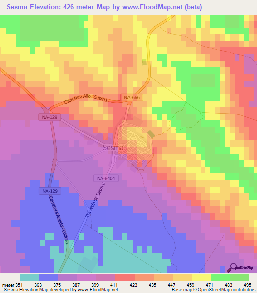 Sesma,Spain Elevation Map