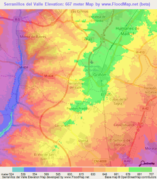 Serranillos del Valle,Spain Elevation Map