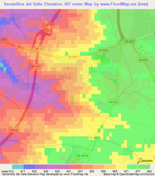 Serranillos del Valle,Spain Elevation Map