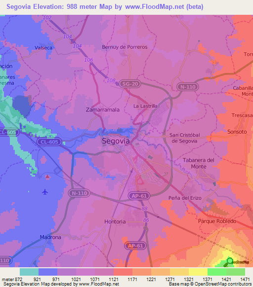 Segovia,Spain Elevation Map