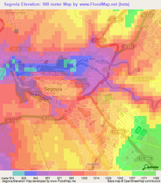 Segovia,Spain Elevation Map