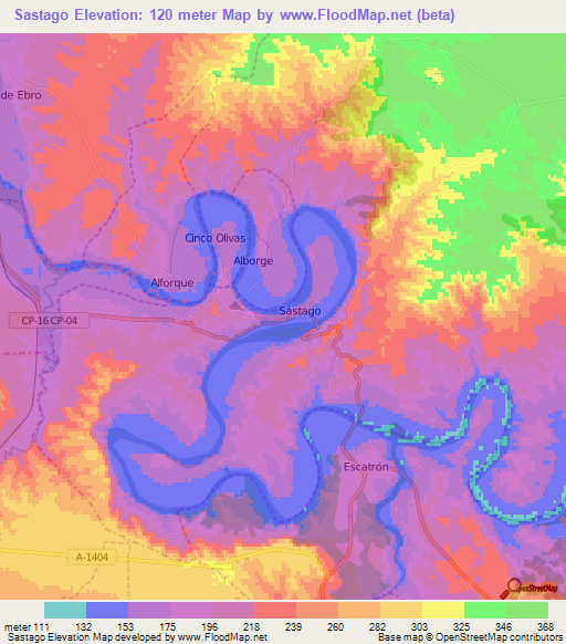 Sastago,Spain Elevation Map