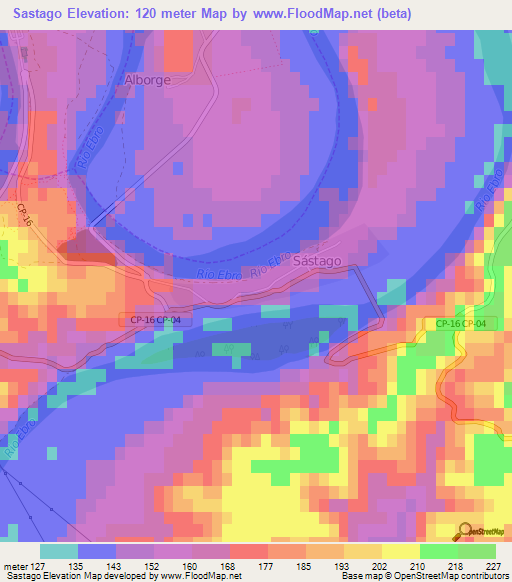 Sastago,Spain Elevation Map