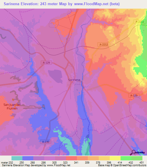 Sarinena,Spain Elevation Map