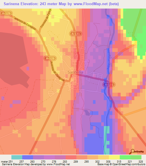 Sarinena,Spain Elevation Map