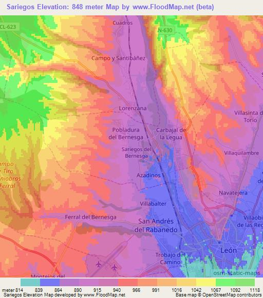 Sariegos,Spain Elevation Map