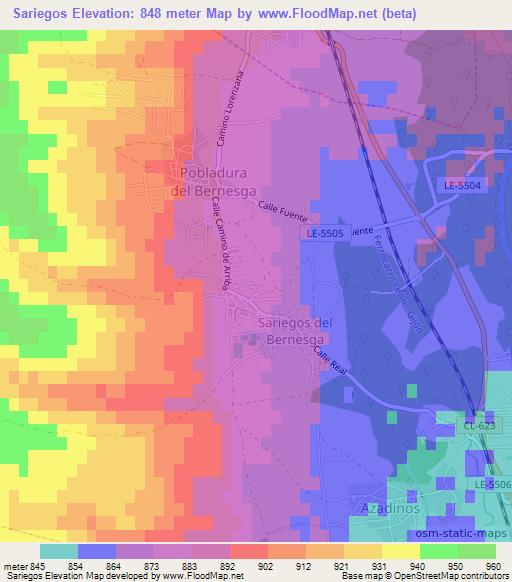 Sariegos,Spain Elevation Map