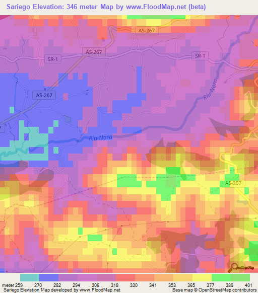 Sariego,Spain Elevation Map