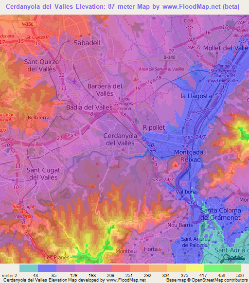 Cerdanyola del Valles,Spain Elevation Map