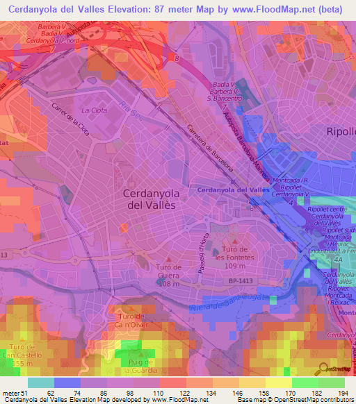 Cerdanyola del Valles,Spain Elevation Map