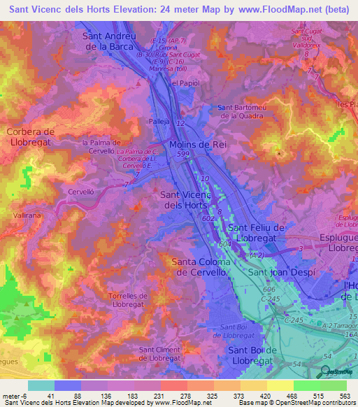 Sant Vicenc dels Horts,Spain Elevation Map