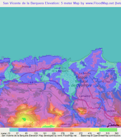 San Vicente de la Barquera,Spain Elevation Map