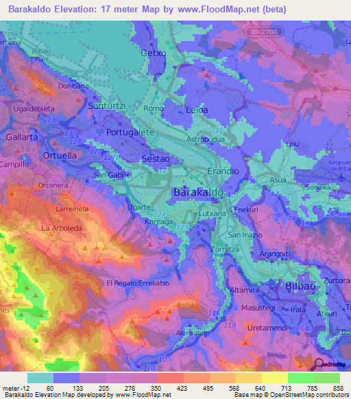 Barakaldo,Spain Elevation Map